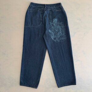 Men's Dragon Embroidered Baggy Fit Denim Jeans